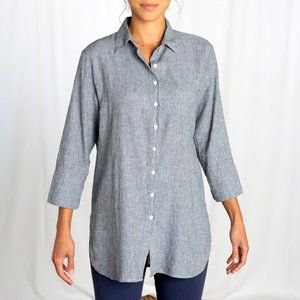 Cut Loose Easy Shirt Sz S Grey Lagenlook Linen Cotton